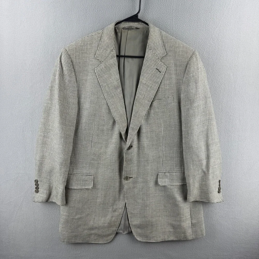 Vintage Canali Houndstooth Blazer Sport Coat EU 56 Fits US 46 Silk Linen Wool